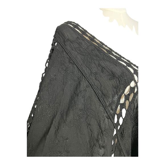 Womens Black Boho Cutout Top Floral Batwing Laser cut OS Tie Front Witchy - Picture 5 of 11